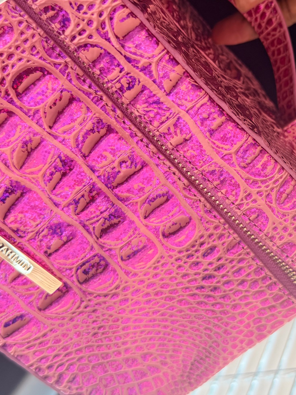 Brahmin Metallic Hot Pink Croc-Embossed Cosmetic Case - Picture 3 of 4